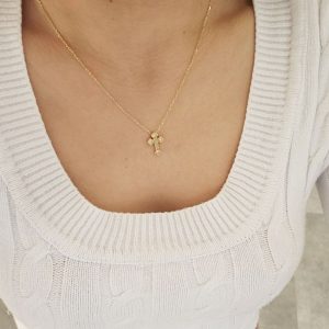 Ατσάλινο Κολιέ Σταυρός Με Πέτρες Ζιργκόν - ΧρυσόA11018-2