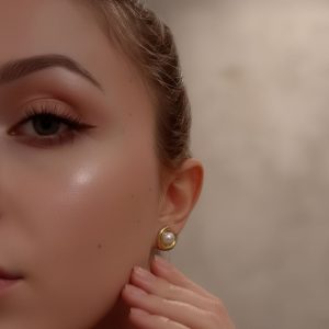 Σκουλαρίκια Ατσάλι Χρυσή Καμπύλη με ΠέρλαA1195