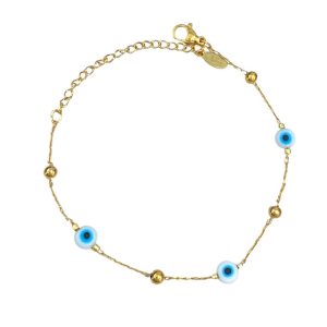 Ατσάλινο Βραχιόλι Με Ματάκια Και Μπίλιες - ΑσημίA12022B