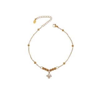 βραχιόλι ποδιού με μεταλλικές χάντρες και κεντρικό μοτίφ σε χρυσό & ασημί - ΑσημίA12122