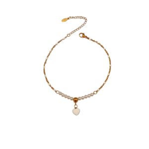 βραχιόλι ποδιού με περλίτσες και κρεμαστή καρδιά σε χρυσό & ασημί - ΑσημίA12124
