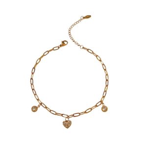 βραχιόλι ποδιού με καρδιά και ζιρκόν σε χρυσό & ασημί - ΑσημίA12127