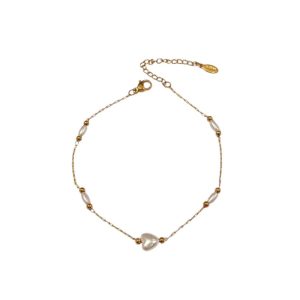 Βραχιόλι με Καρδιά & Πέρλες Χρυσό ή Ασημί - ΑσημίA12135