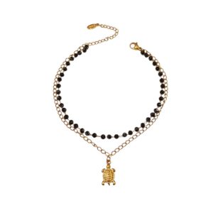 Βραχιόλι ποδιού με χάντρες και χελωνίτσα - ΑσημίA12141