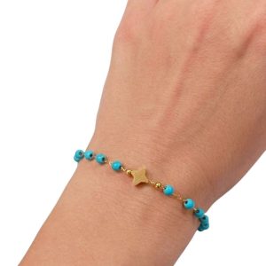 Βραχιόλι Ανοξείδωτο Ατσάλι με Τυρκουάζ Χάντρες και Αστέρι - ΧρυσόA12149a