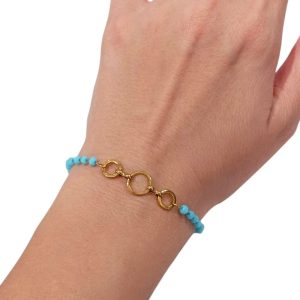 Βραχιόλι Ανοξείδωτο Ατσάλι με Τυρκουάζ Χάντρες και Κρίκους - ΧρυσόA12150-1A