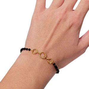 Βραχιόλι με Μαύρες Χάντρες και Κρίκους - ΧρυσόA12150-2A