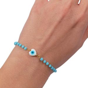 Βραχιόλι Ανοξείδωτο Ατσάλι με Τυρκουάζ Χάντρες και Ματάκι Καρδιά - ΧρυσόA12151-1A