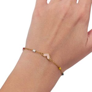 Βραχιόλι Ανοξείδωτο Ατσάλι με Καρδιά και Πολύχρωμες Χάντρες - ΧρυσόA12154a