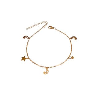 βραχιόλι ποδιού με φεγγάρια και αστέρια σε χρυσό & ασημί - ΑσημίA12176B