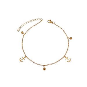 βραχιόλι ποδιού με άγκυρες και μπίλιες σε χρυσό & ασημί - ΑσημίA12182B