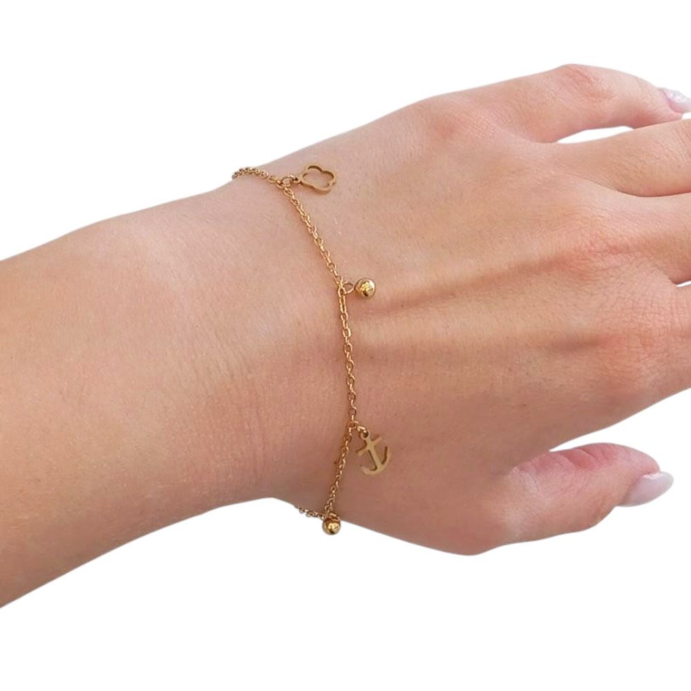 Βραχιόλι με Άγκυρα και Κρεμαστά Στοιχεία - Χρυσό Βραχιόλι με Άγκυρα και Κρεμαστά Στοιχεία - ΧρυσόA12183a