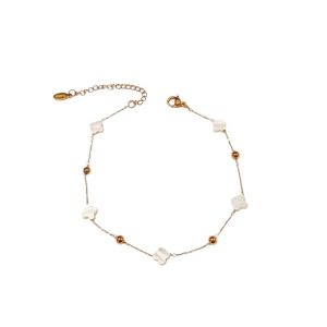 βραχιόλι ποδιού με λευκά τριφύλλια και χρυσές ή ασημί λεπτομέρειες - ΑσημίA12194