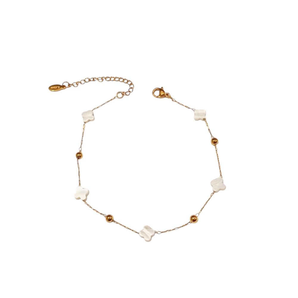 βραχιόλι ποδιού με λευκά τριφύλλια και χρυσές ή ασημί λεπτομέρειες - Ασημί βραχιόλι ποδιού με λευκά τριφύλλια και χρυσές ή ασημί λεπτομέρειες - ΑσημίA12194