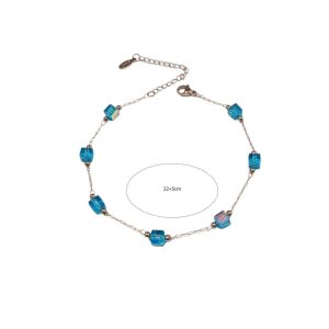 βραχιόλι ποδιού με μπλε γυάλινες χάντρες σε χρυσό & ασημί - ΑσημίA12196-3B