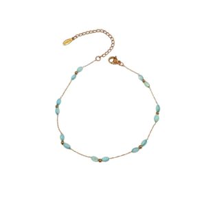 βραχιόλι ποδιού με γαλάζιες χάντρες σε χρυσό & ασημί - ΑσημίA12198