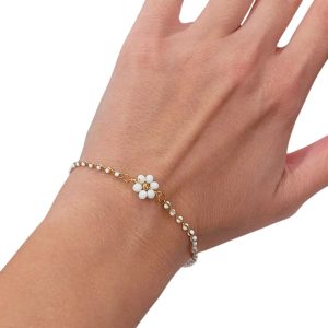Βραχιόλι με Λευκό Λουλούδι και Χάντρες - ΧρυσόA12200-3A