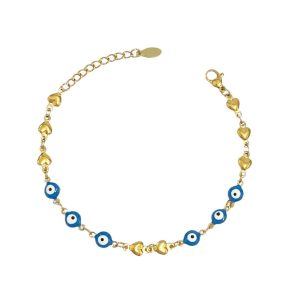 Ατσάλινο Βραχιόλι Με Καρδούλες Και Ματάκια - ΜπλεA1335