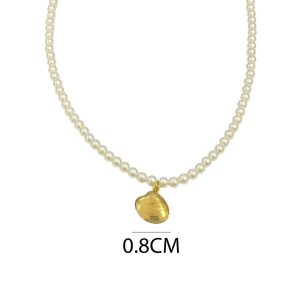 Ατσάλινο Κολιέ Με Πέρλες Και ΚοχύλιA1338