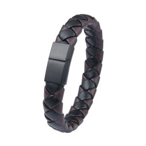 Ατσάλινο Δερμάτινο Βραχιόλι - ΜαύροA1413