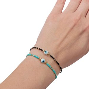 Βραχιόλια με Στρογγυλό Ματάκι και Χάντρες 12 τεμ.A18017