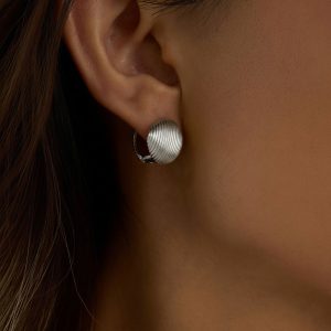 Σκουλαρίκια Στρογγυλά Ριγέ Ατσάλι Διπλής Όψης ΑσημίA2156B