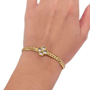 Βραχιόλι Ανοξείδωτο Ατσάλι με Τετράφυλλο και Λευκά Ζιρκόν - ΧρυσόA2196a