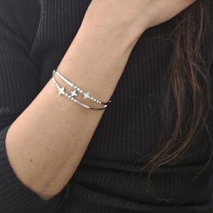 Ατσάλινη Χειροπέδα Με Ζιργκόν Πέτρες Και Σχέδια Με Φίλντισι - ΑσημίA2207B