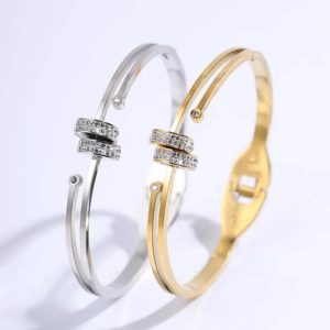 Ατσάλινη Χειροπέδα Με Ζιργκόν Πέτρες - ΧρυσόA2230A