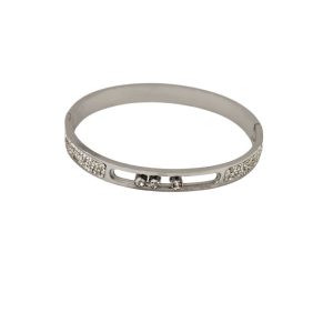 Ατσάλινη Χειροπέδα Με Πέτρες Ζιργκόν Και Μπίλιες - ΑσημίA2249B