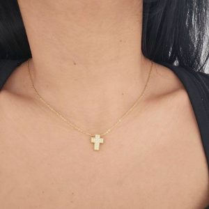 Ατσάλινο Κολιέ Σταυρός Με Πέτρες - ΧρυσόA3318A