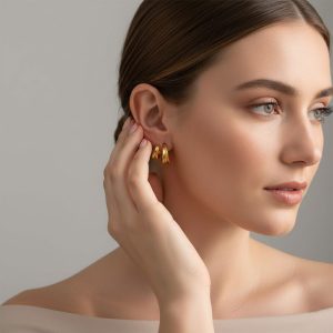 Σκουλαρίκια Ατσάλι Διπλός Σπειροειδής Κρίκος  ΧρυσόςA23014