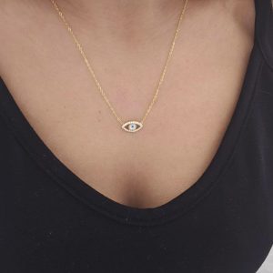 Ατσάλινο Κολιέ Ματάκι Με Πέτρες ΖιργκόνA23040B-1