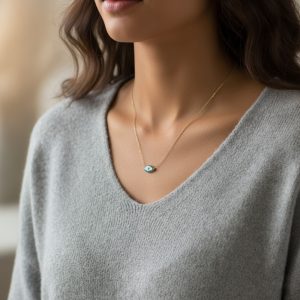 Κολιέ Ματάκι από Ατσάλι με Μπλε Λεπτομέρειες A23056AA23056A