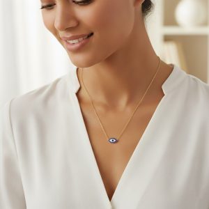 Κολιέ Ματάκι από Ατσάλι με Μπλε Πέτρες A23054 - ΧρυσόA23054A