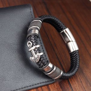 Ατσάλινο Δερμάτινο Βραχιόλι 22εκ.X00386