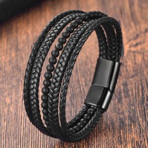 Ατσάλινο Δερμάτινο Βραχιόλι 22εκ.A2525