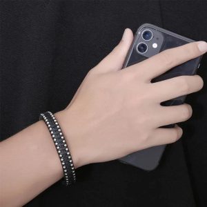 Ατσάλινο Δερμάτινο Βραχιόλι 21εκ.A2613