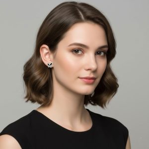 Σκουλαρίκια Ατσάλι Πεταλούδα Μαύρη με Στρας ΑσημίA3048B