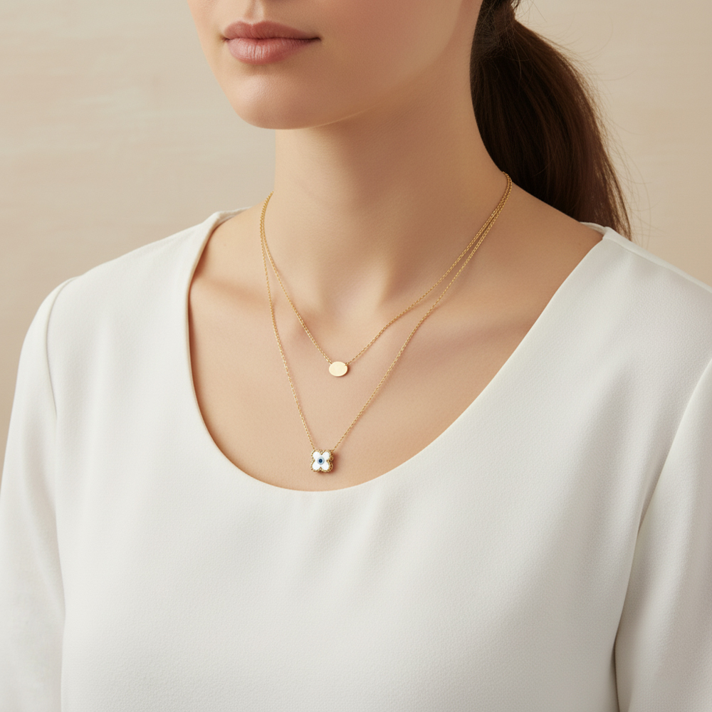 Κολιέ Διπλή Αλυσίδα με Ματάκι Ατσάλι A31010A Κολιέ Διπλή Αλυσίδα με Ματάκι Ατσάλι A31010AA31010A