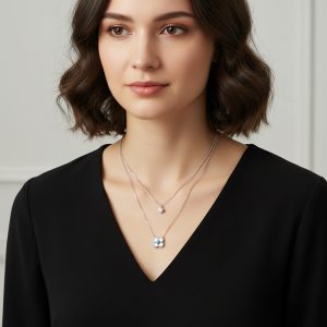 Κολιέ Διπλή Αλυσίδα με Ματάκι Ατσάλι A31010BA31010B