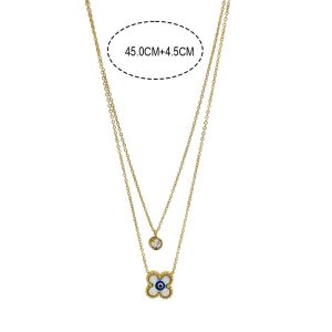 Ατσάλινο Κολιέ Με Διπλή Αλυσίδα Και Πέτρα Φίλντισι Με Ματάκι - ΧρυσόA31012