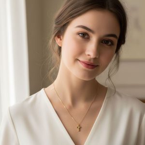 Stainless Steel Κολιέ με Μικρό Σταυρό και Ζιργκόν - ΧρυσόA31110A