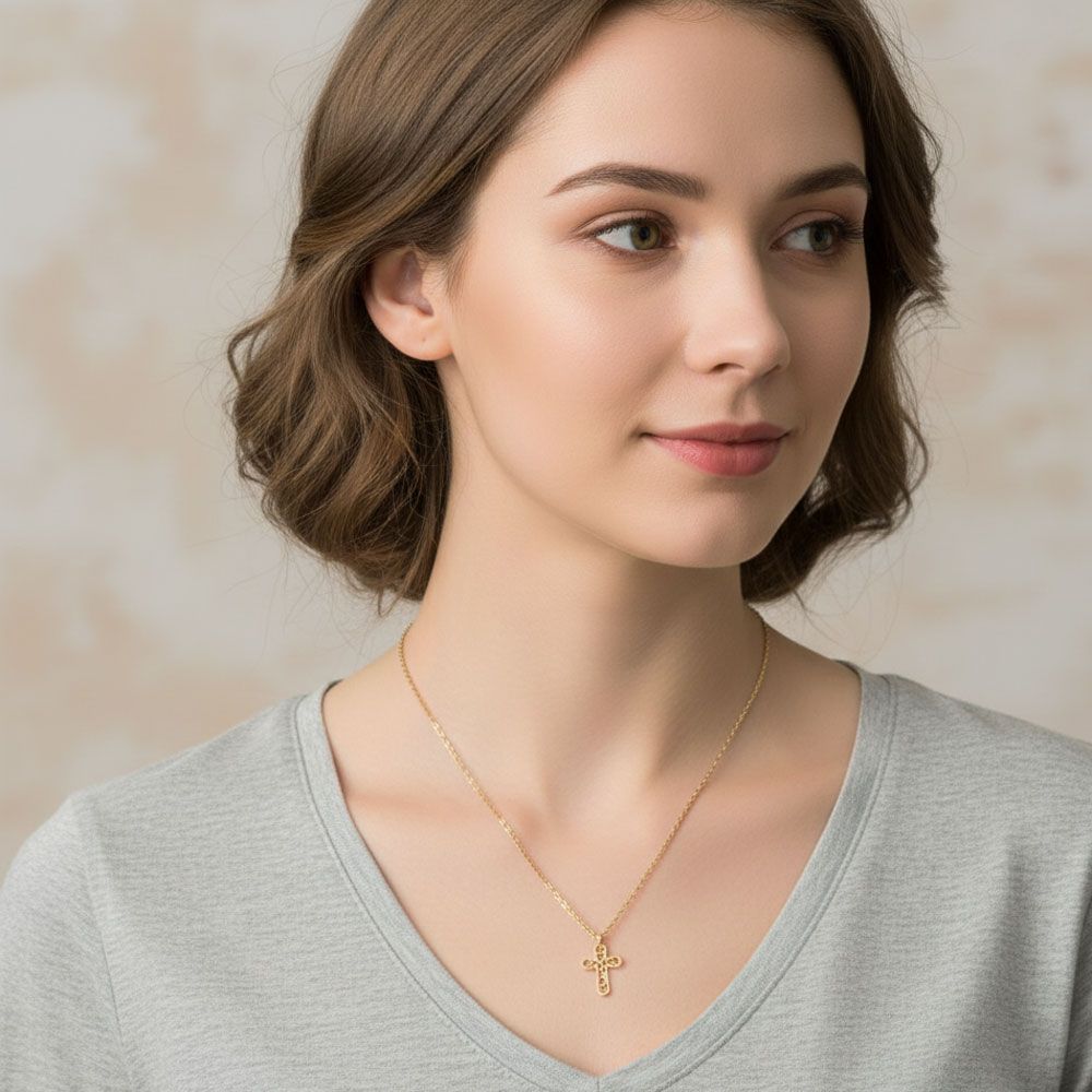 Ατσάλινο Κολιέ με Ανάγλυφο Σταυρό - Χρυσό Ατσάλινο Κολιέ με Ανάγλυφο Σταυρό - ΧρυσόA31112A