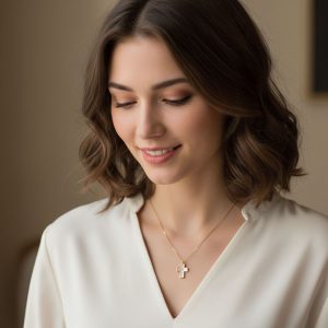 Κολιέ Σταυρός από Ατσάλι - Χρυσό ΡοζA31114