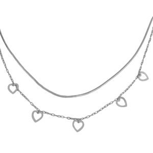 Ατσάλινο Κολιέ Με Καρδιές - ΑσημίA3130B