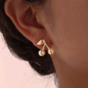 Σκουλαρίκια Ατσάλινα Καρφωτά Με Κερασάκια - ΑσημίΑ3460B