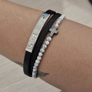 Βραχιόλι Απο Ανοξείδωτο Ατσάλι Με Χάνδρες Και ΣταυρόA33023