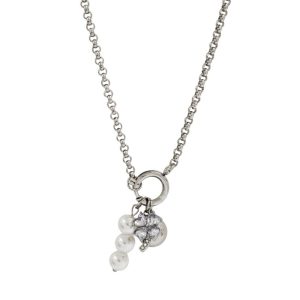 Ατσάλινο Κολιέ Με Λουλούδι Απο Ζιργκόν Μπίλια Και ΠέρλεςA3306-1