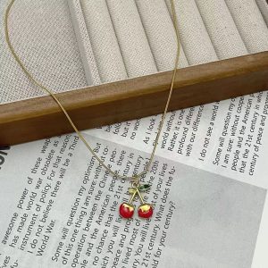 Ατσάλινο Κολιέ με Κόκκινο Κερασάκι & ΣμάλτοA33077